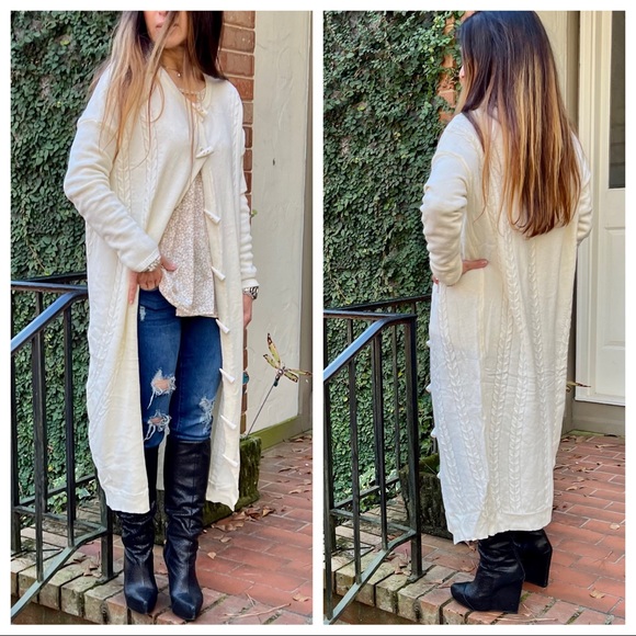 #17 Winter White Toggle Button Long Fabulous Sweater Cardigan - Picture 2 of 8